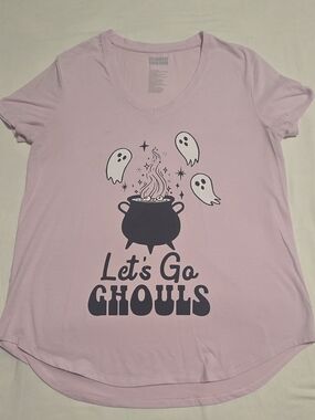 Celebrate Together Ghost Graphic Halloween Knit V-Neck Tee Light Pink Women's S